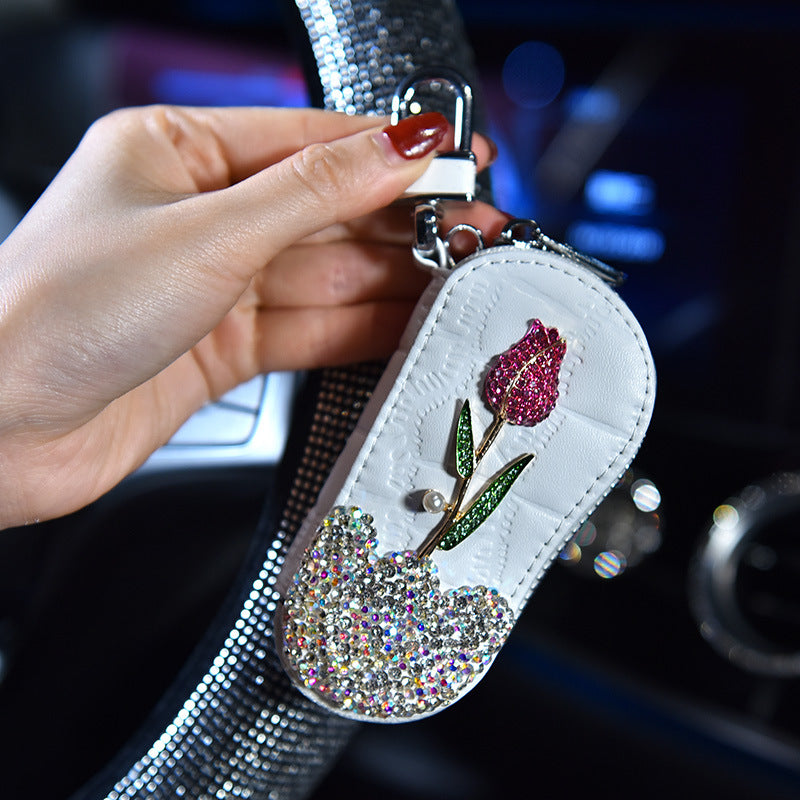 Schlüsselmäppchen mit Strass und Rosen
