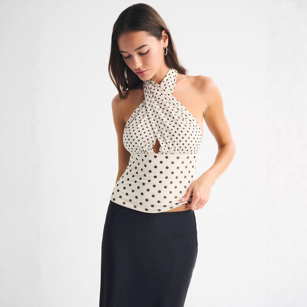 Retro Polka-Dot Halter Top für Damen