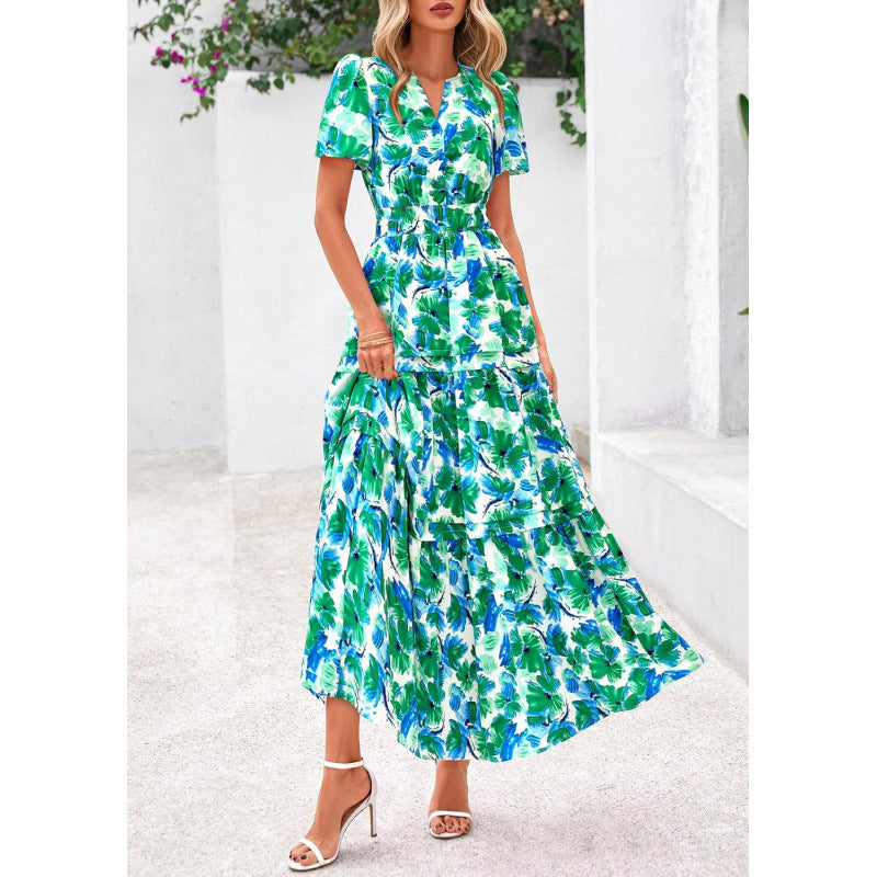 Retro Blumenkleid mit V-Ausschnitt – Bild 10 | LuxeStyle