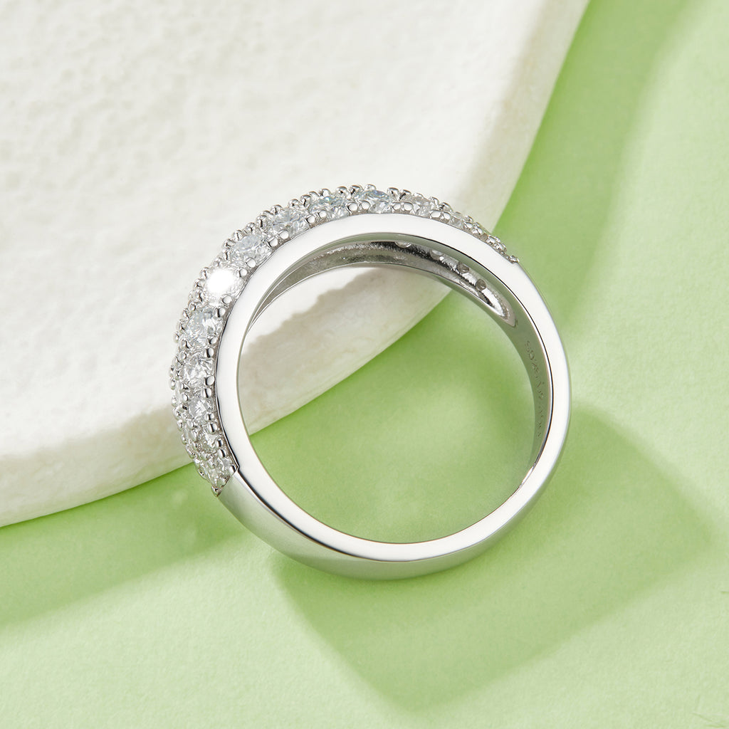 S925 Silber Moissanit Ring – 3 Reihen Pavé