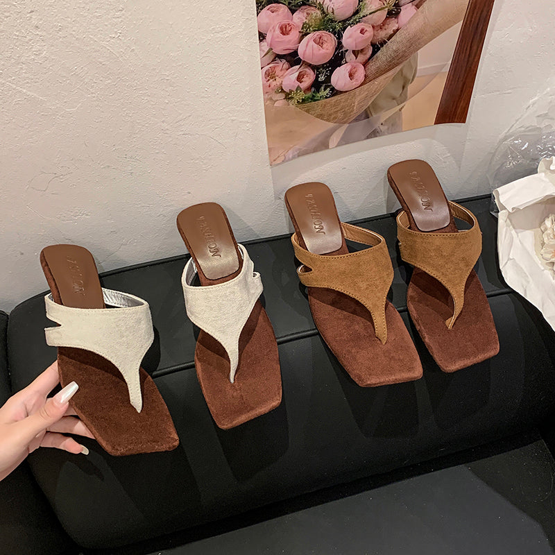 Elegante Square Toe Thong Sandalen