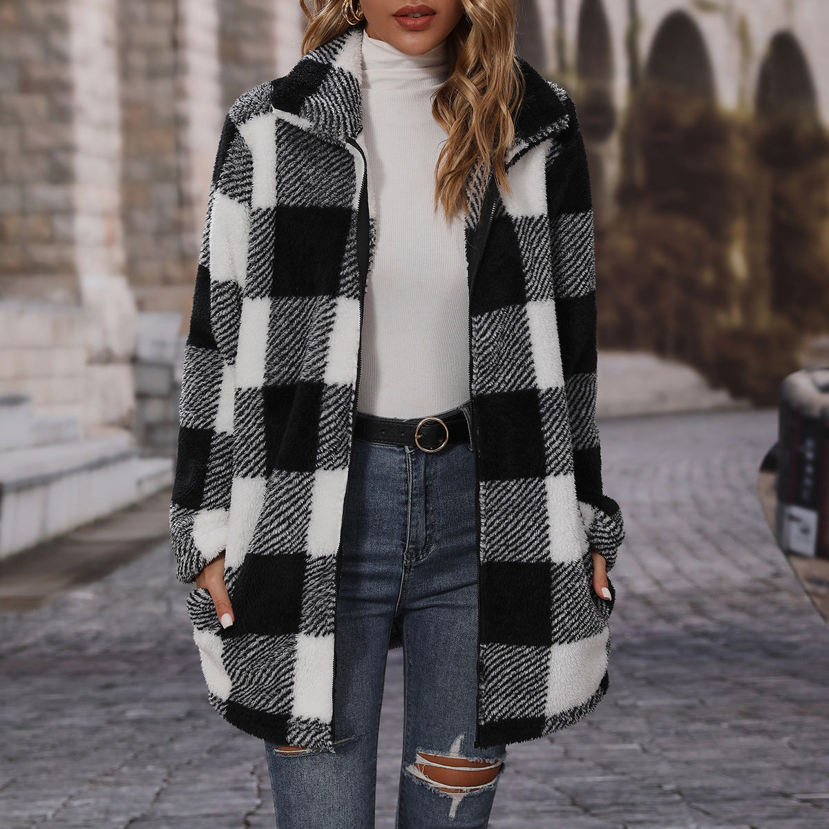 Langer Damen-Mantel mit Reverskragen – Bild 7 | LuxeStyle