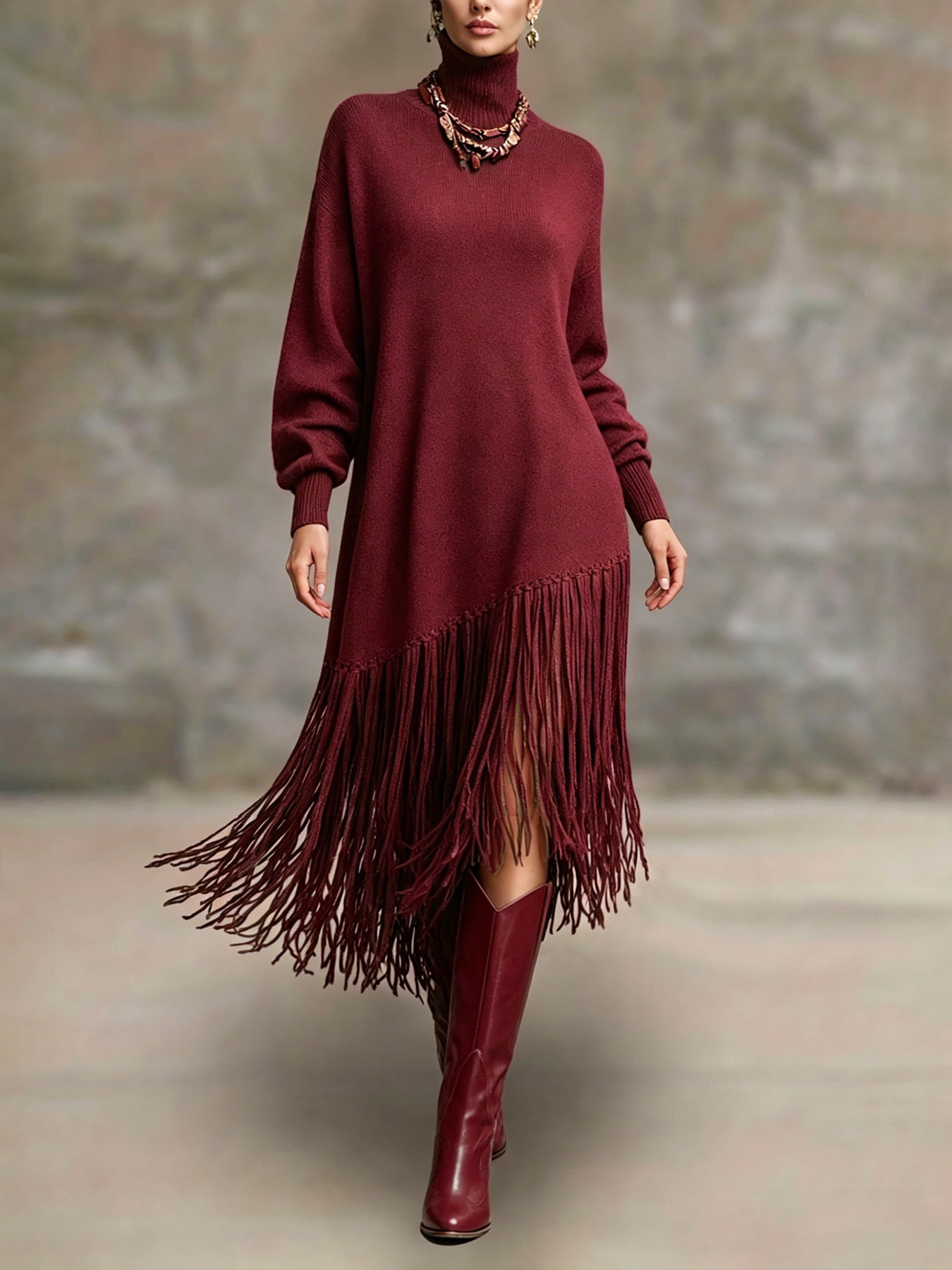 Langes A-Linien Kleid mit Quasten