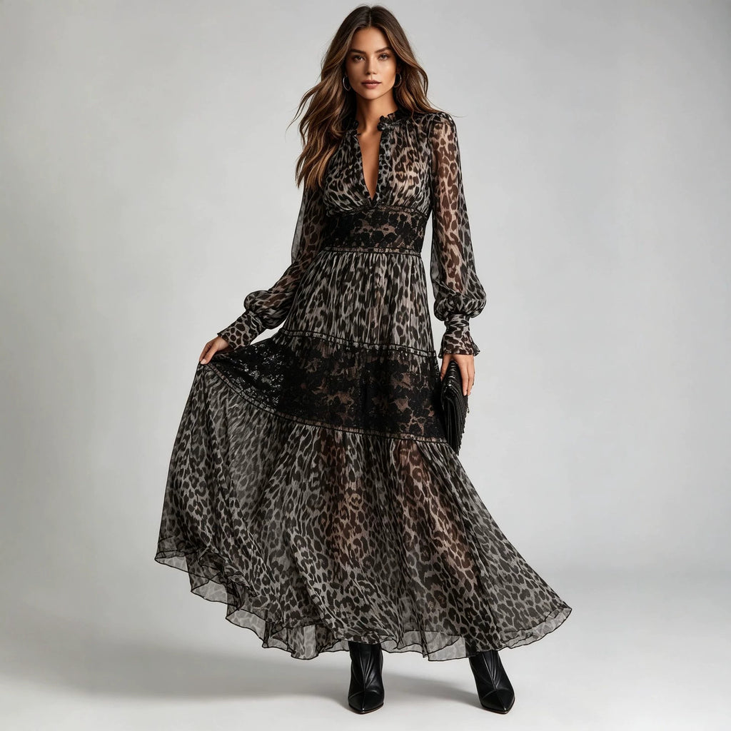 Damenkleid mit Leopardenmuster und Spitze – Bild 5 | LuxeStyle