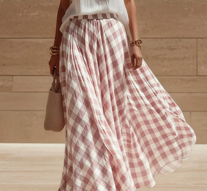 Retro Plaid Midi-Jupe für Strand und Freizeit