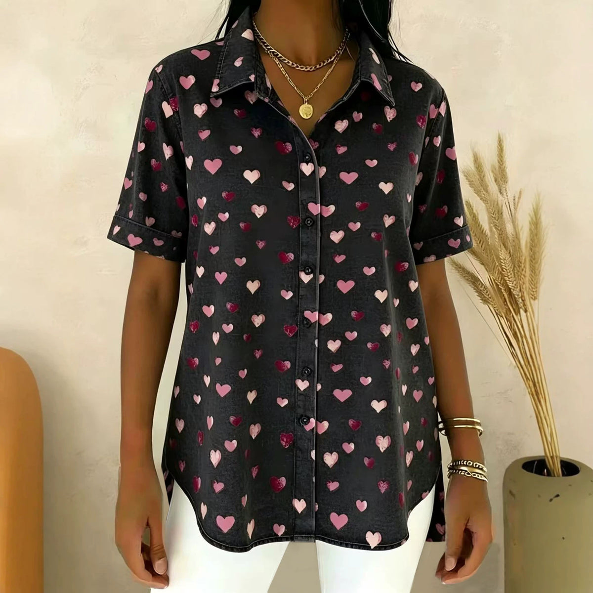 Herz-Print Kurzarmshirt für Damen – Bild 2 | LuxeStyle