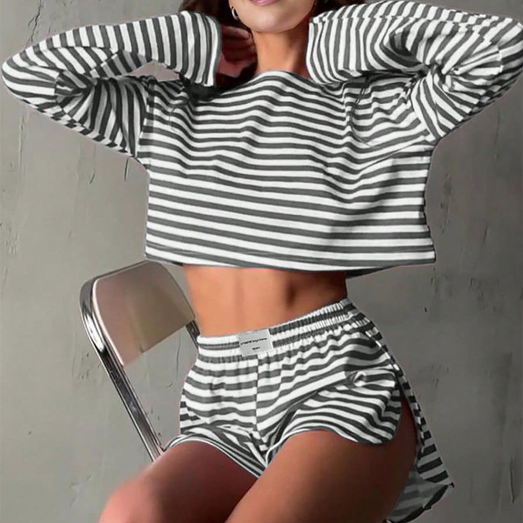 Gestreiftes Strick-Pyjama-Set mit Shorts