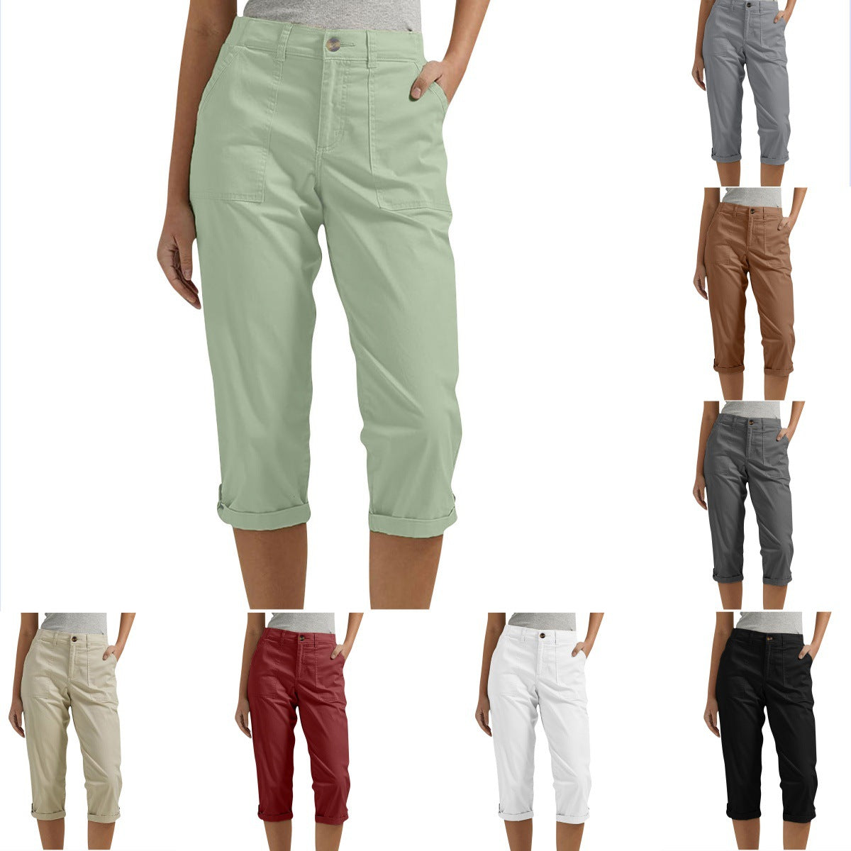 Damen Caprihose mit Roll-up und Knöpfen