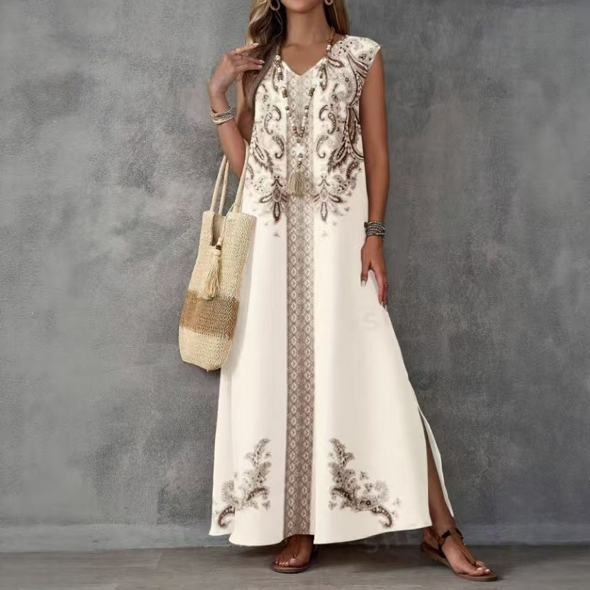 Ärmelloses Strandkleid mit V-Ausschnitt und Schlitz – Bild 1 | LuxeStyle
