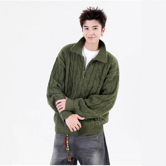 Retro Half-Zip Pullover mit Fischgratmuster