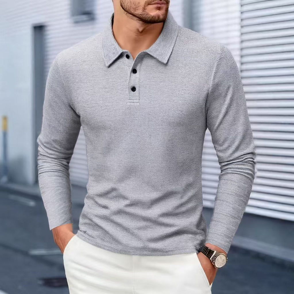 Langärmliges Polo-Shirt in Weiss – Bild 5 | LuxeStyle