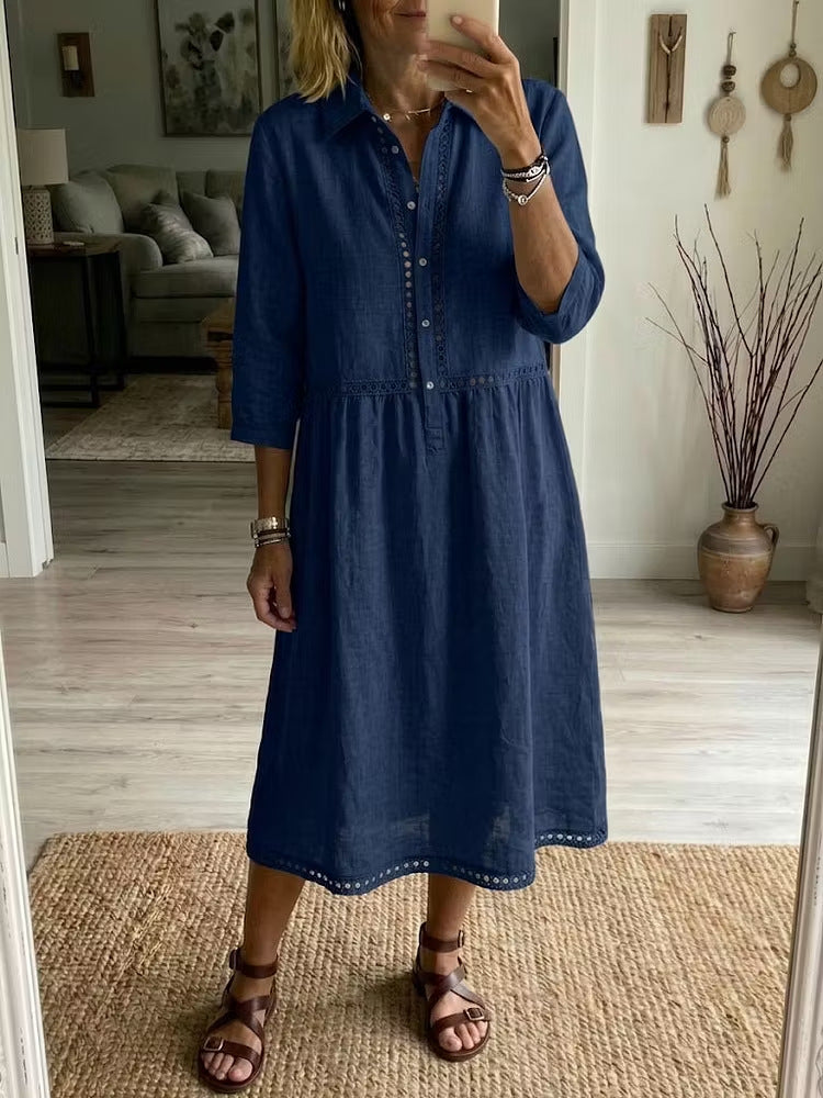 Elegant & Casual Dreiviertelarm Damenhemddress