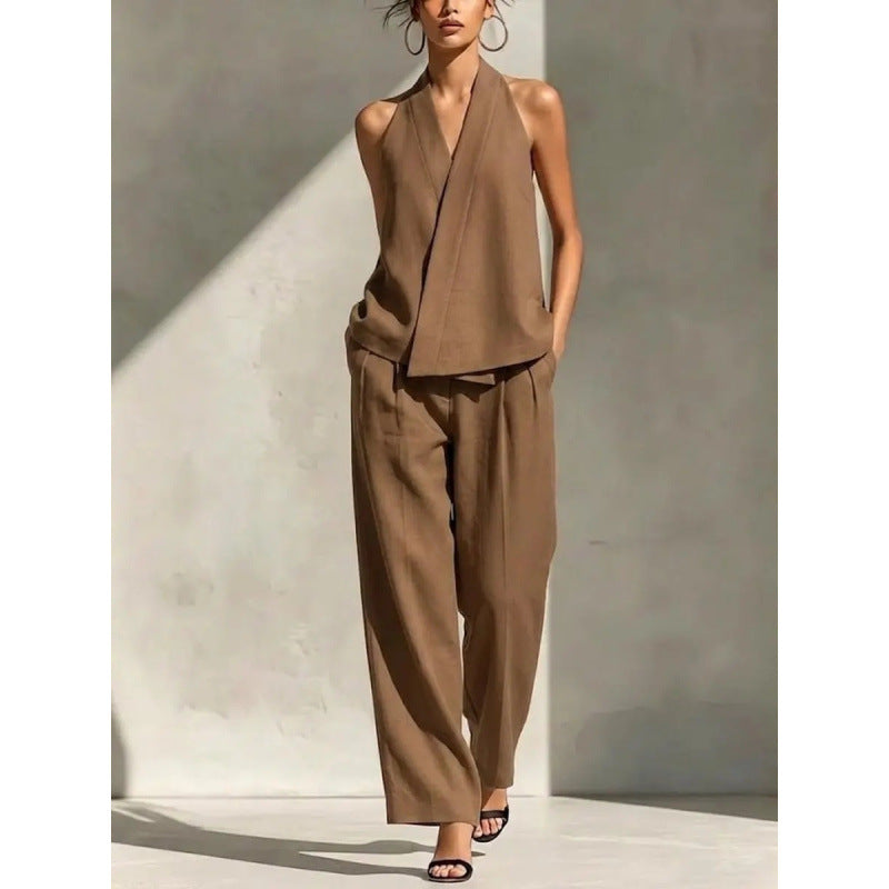 Halter V-Neck Blazer Top & High Waist Hose Set