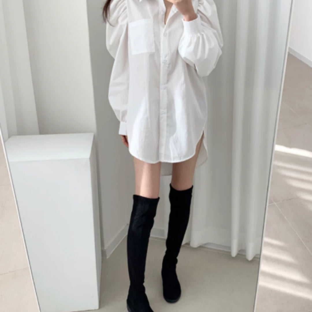 Plissiertes Langarm-Shirt mit Bubi-Ärmeln
