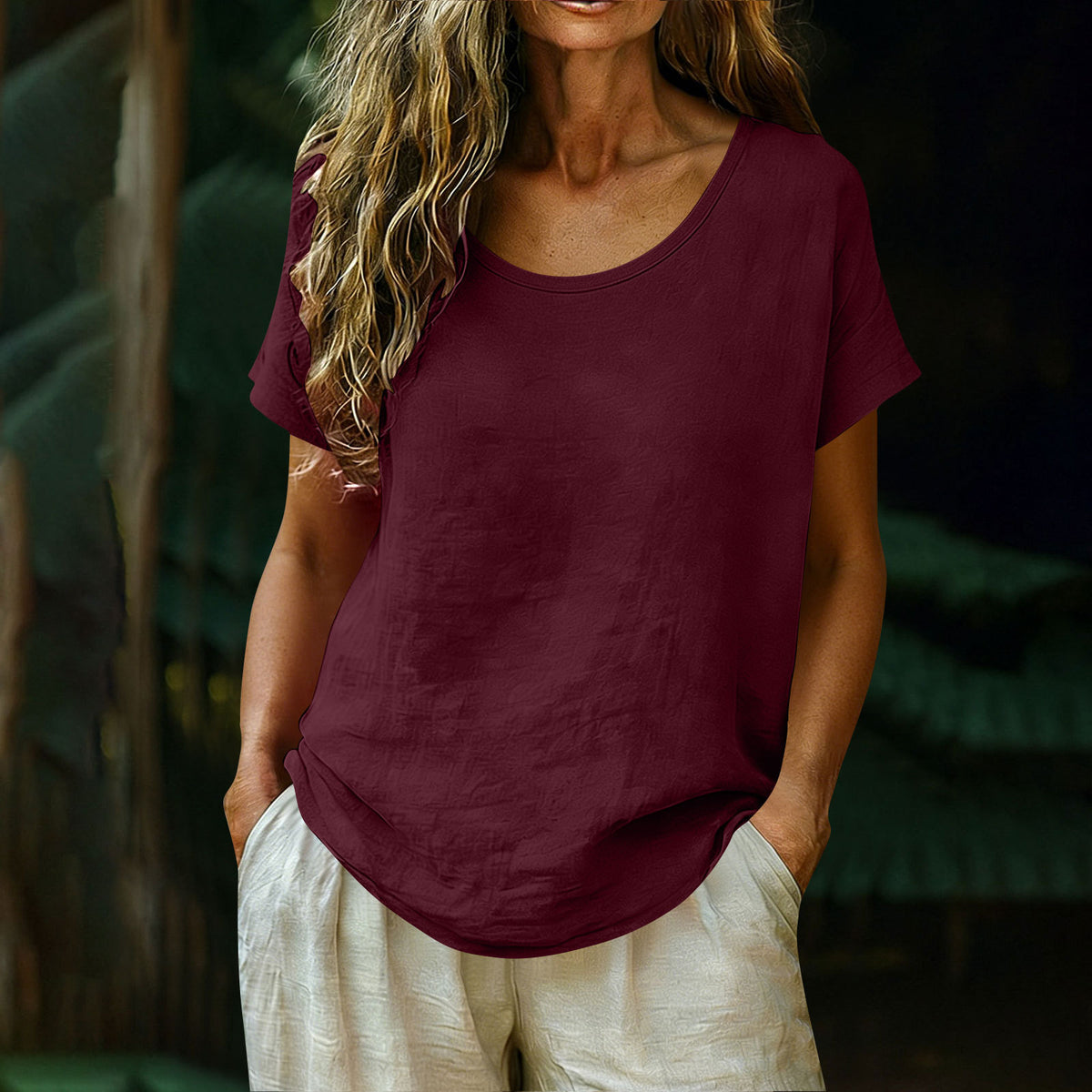 Lässiges Baumwoll-Leinen T-Shirt – Bild 2 | LuxeStyle