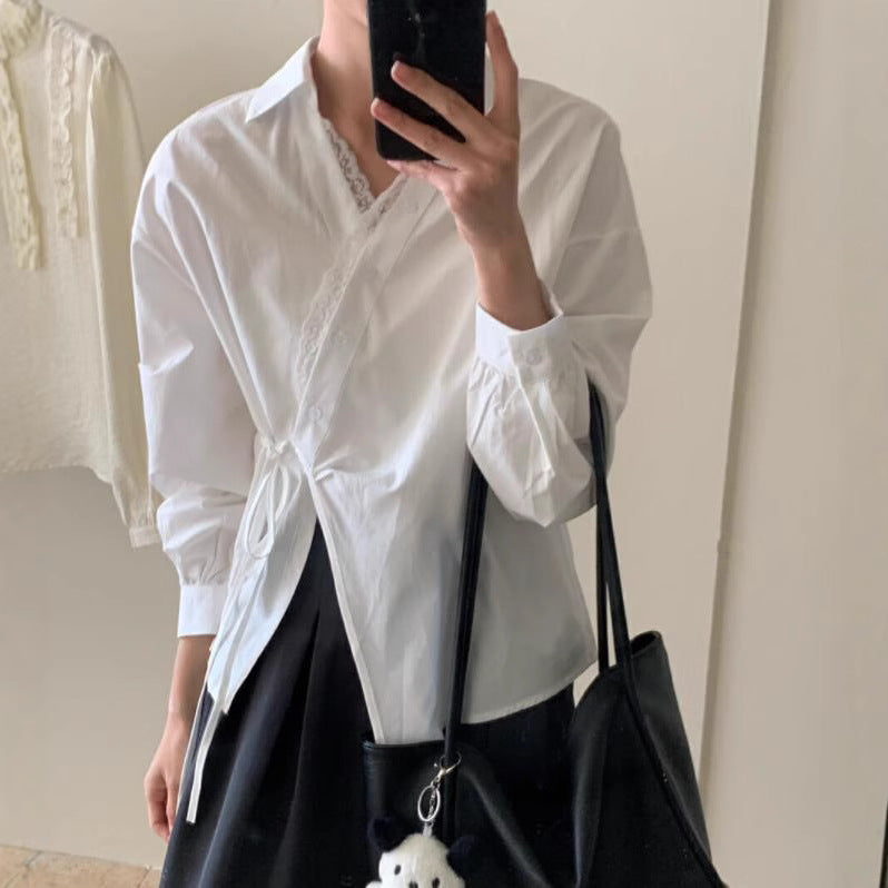 Damenbluse mit seitlicher Bindung im Korea-Stil – Bild 3 | LuxeStyle