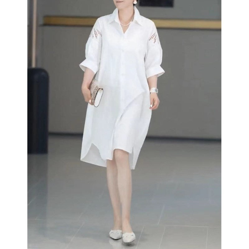 Weisses Midikleid mit Reverskragen – Bild 6 | LuxeStyle