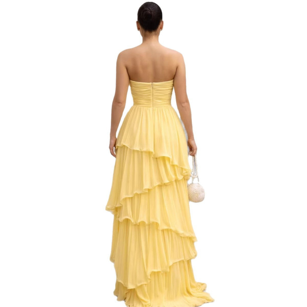 Trägerloses Chiffon-Kleid mit Raffungen – Bild 3 | LuxeStyle