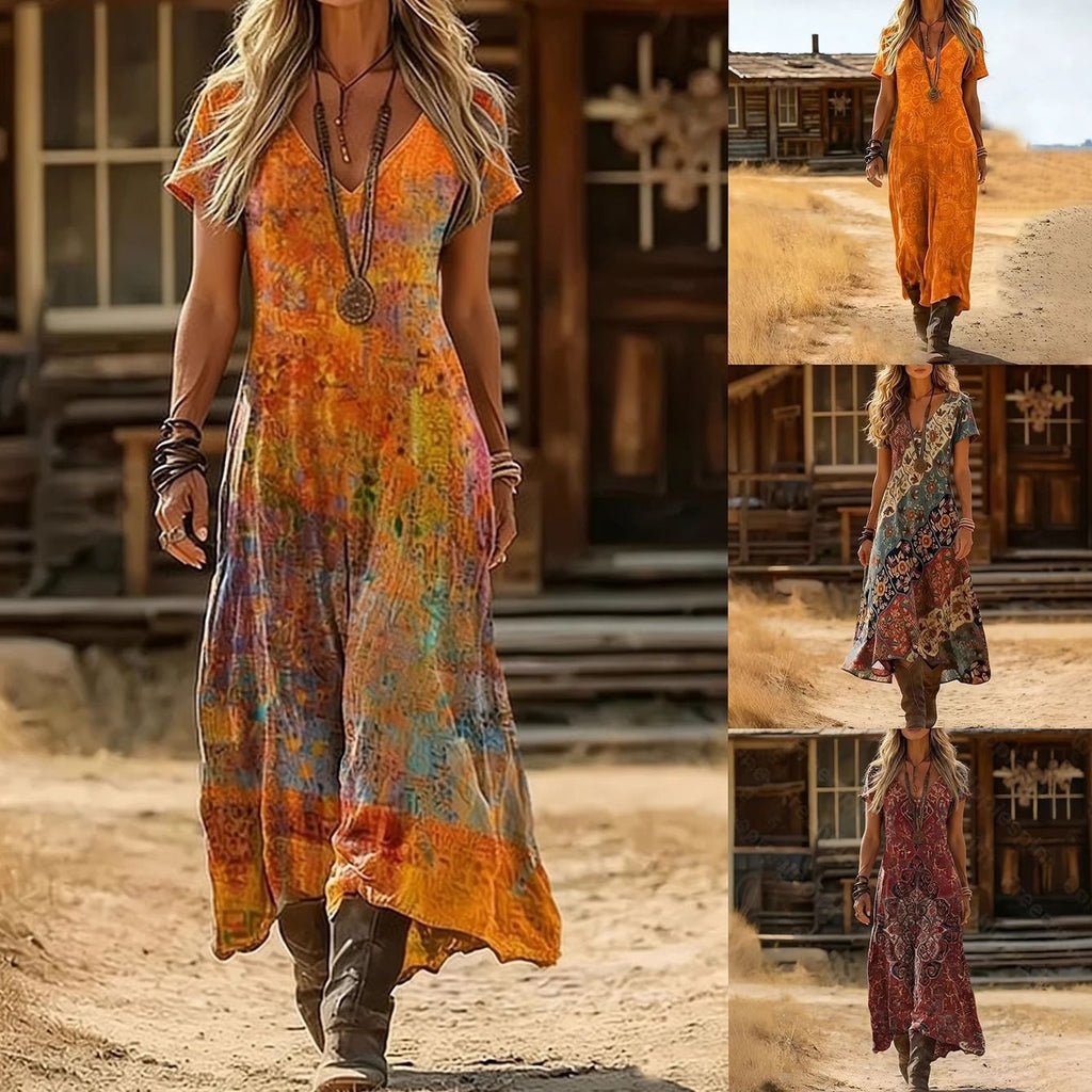 V-Ausschnitt Maxikleid mit Print – Bild 8 | LuxeStyle
