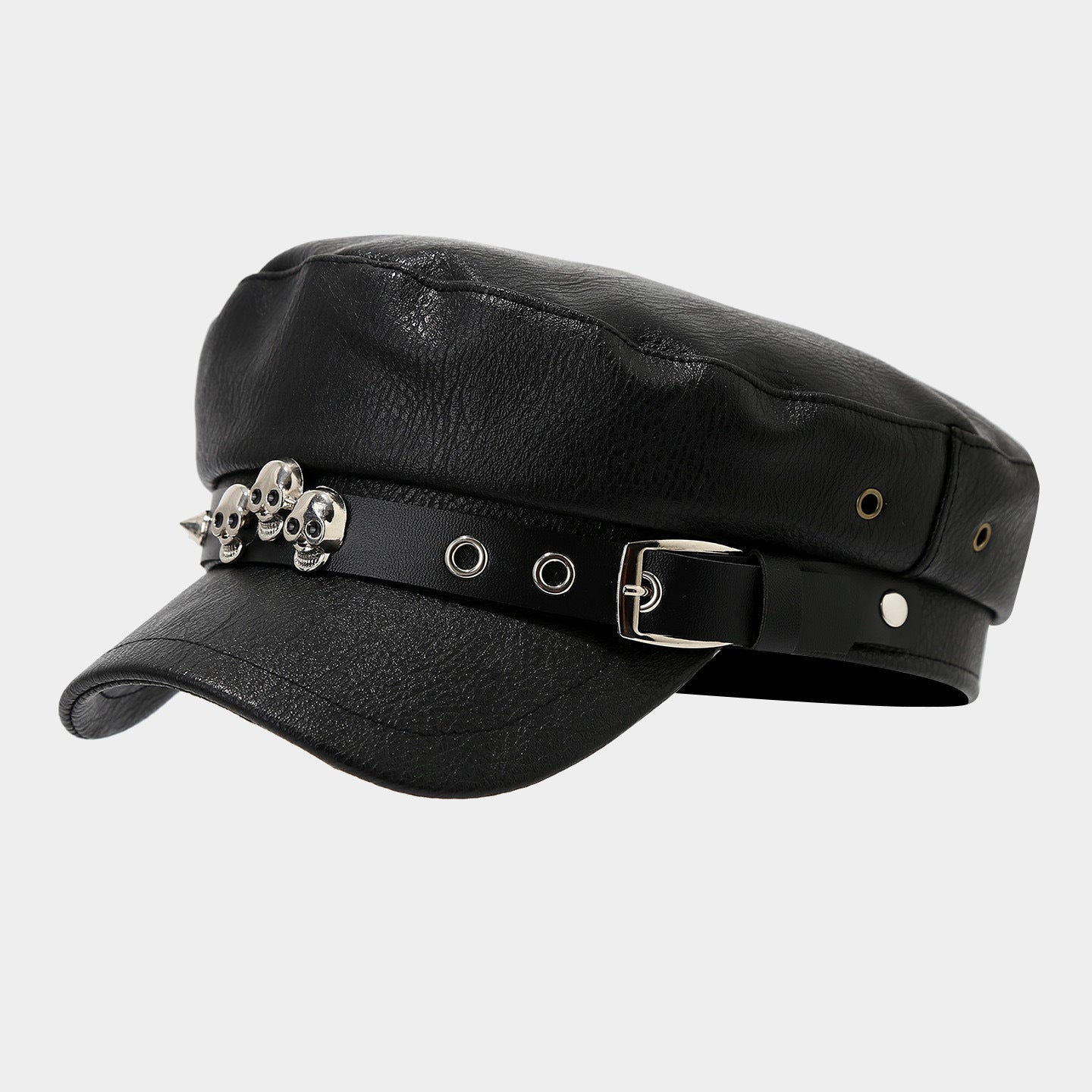 PU-Leder Newsboy Cap mit Totenkopf-Nieten