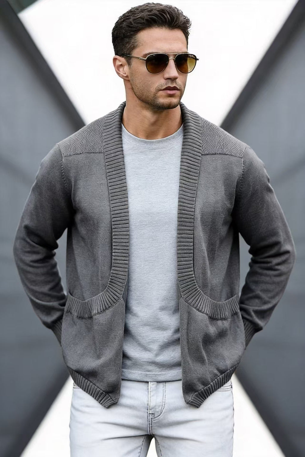 Herren Strick-Cardigan mit Schalkragen