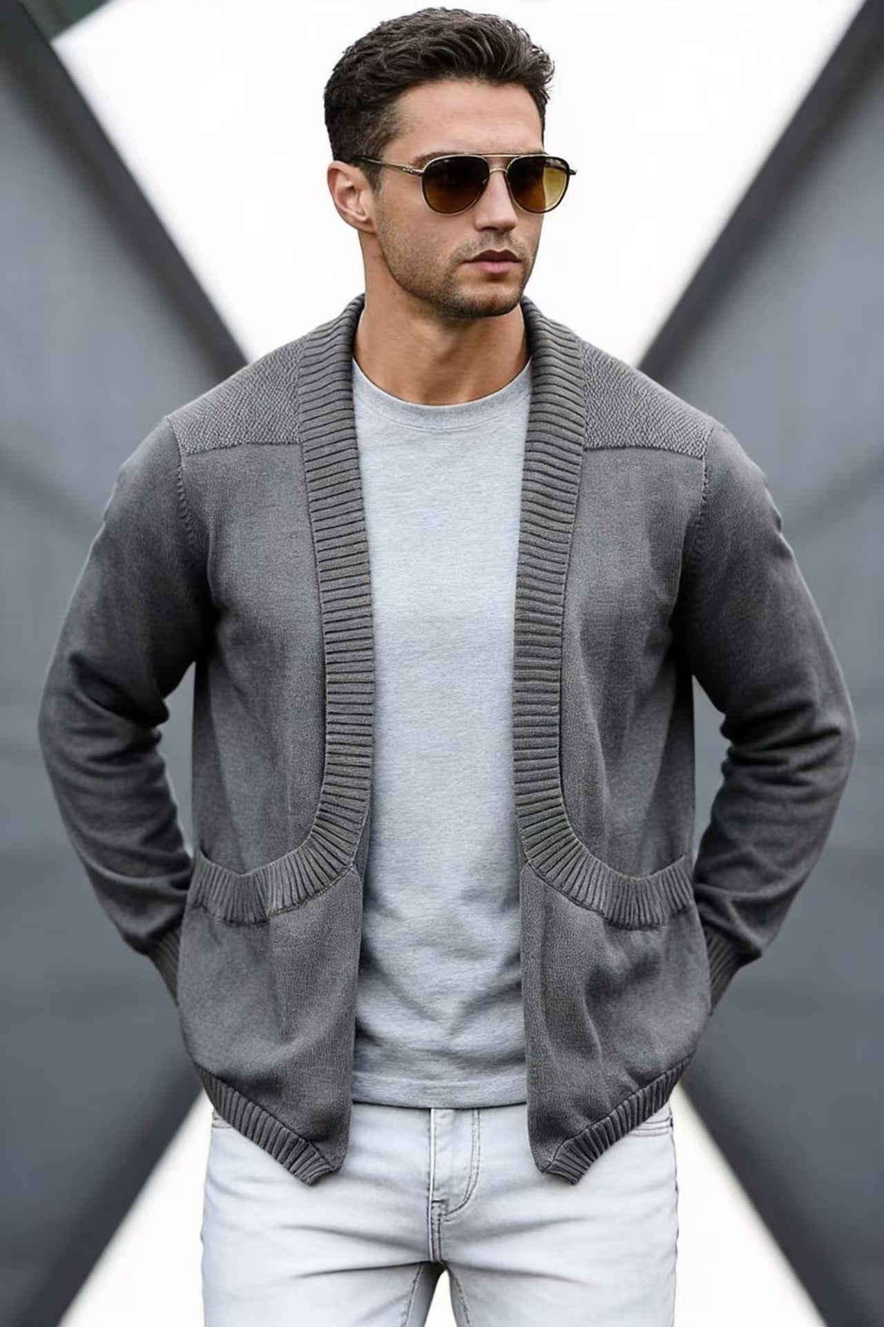 Herren Strick-Cardigan mit Schalkragen