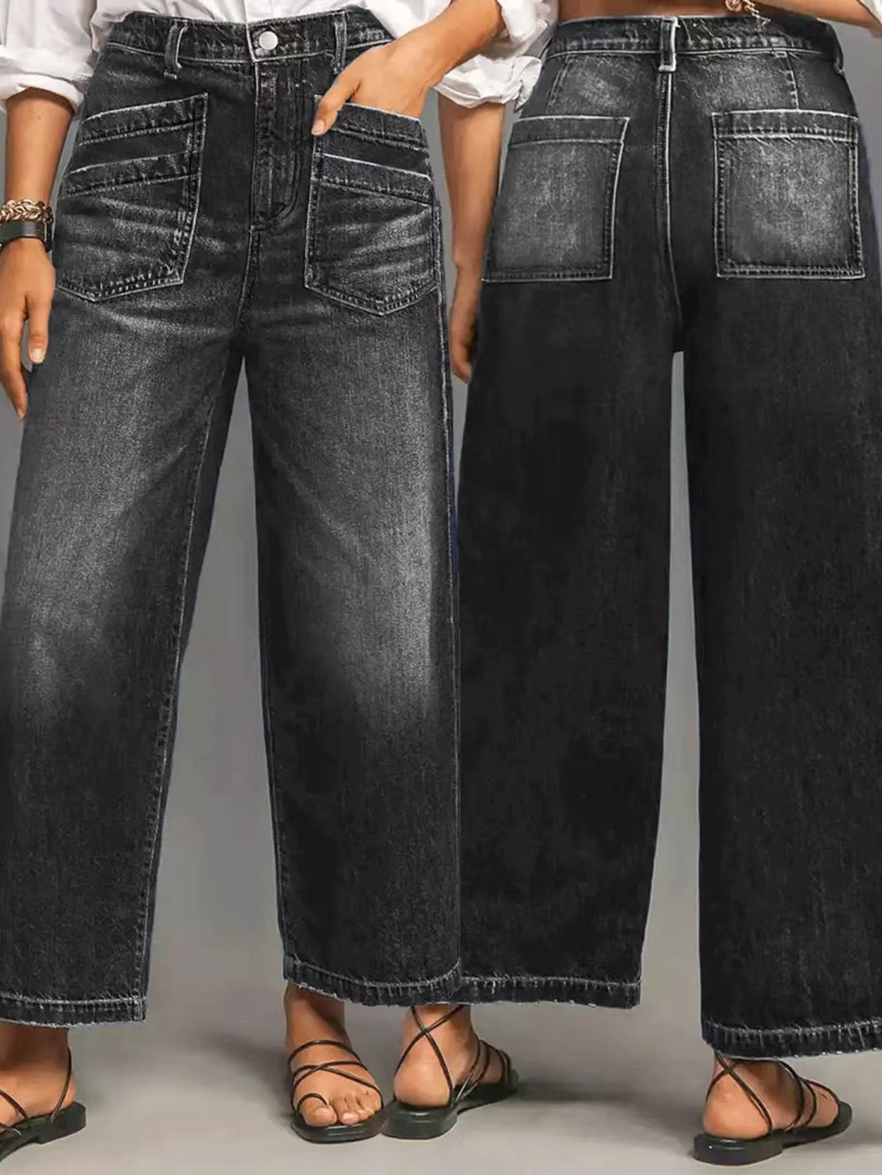 Retro Loose-Fit Wide-Leg Denim Jeans für Damen