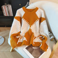 Kontrastfarbener Strickpullover mit Kordelzug