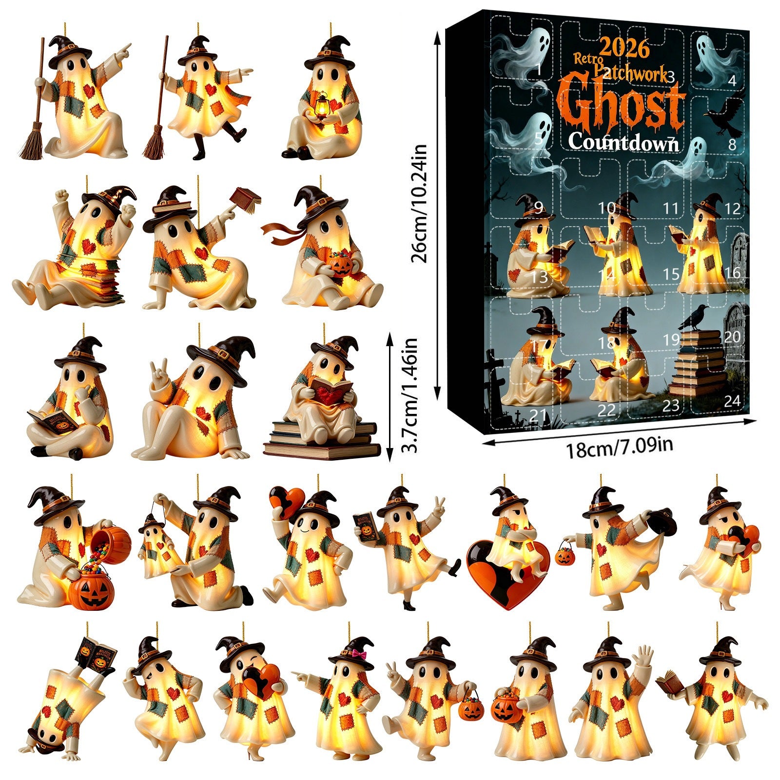 Retro Patchwork Geist Anhänger mit Halloween-Beleuchtung