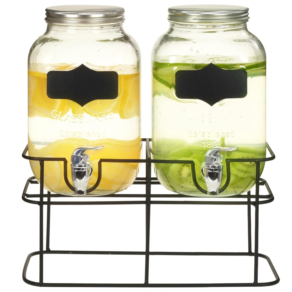 Getränkespender-Set mit Ständer, 2 x 4 L Glas