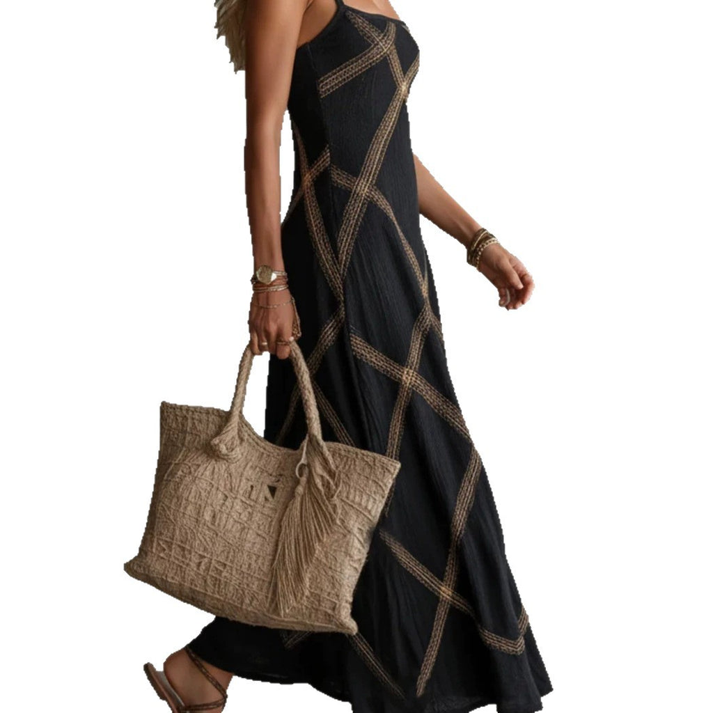 Gestreiftes A-Linien Maxikleid mit Spaghettiträgern – Bild 5 | LuxeStyle