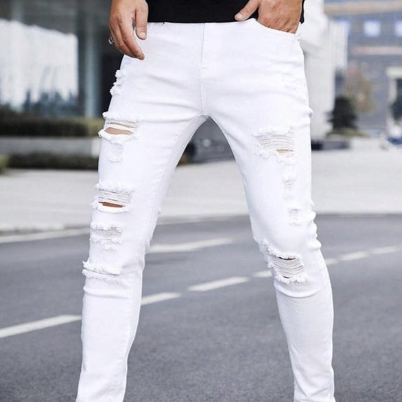 Herren Jeans – Weiss, Gerade, Bequem