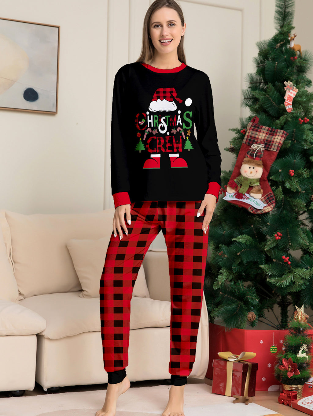 Weihnachts Pyjama-Set im rot-schwarzen Karomuster