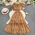 Chiffon Maxikleid mit V-Ausschnitt und Volants