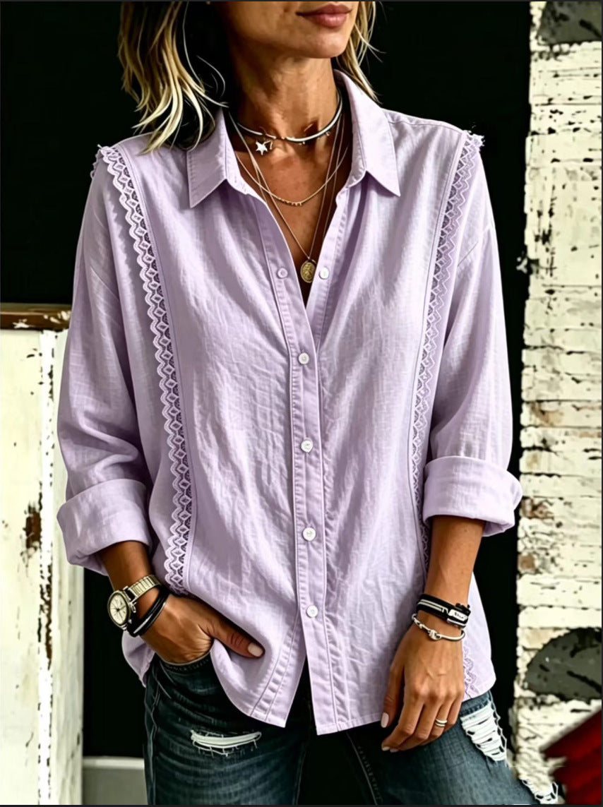 Bluse mit Spitze und langen Ärmeln