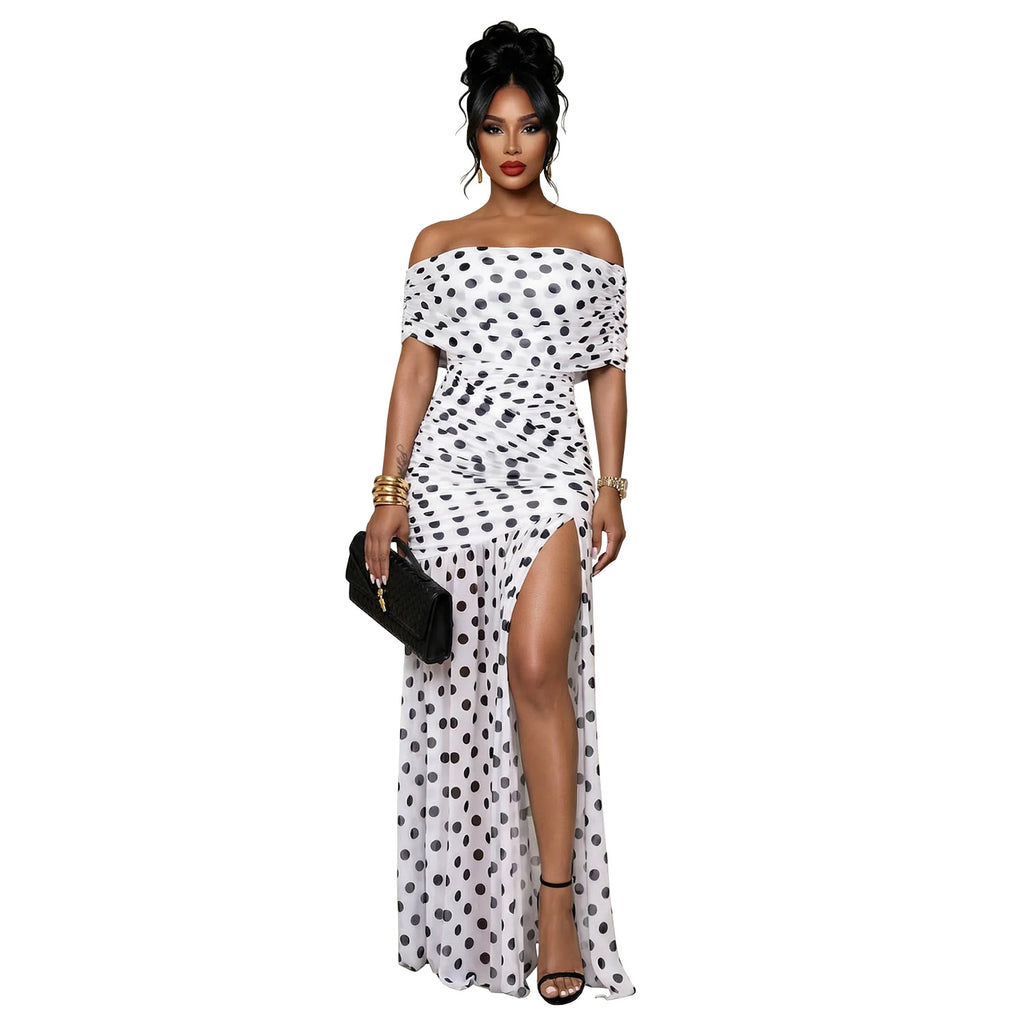 Gepunktetes Schlitz-Kleid – Bild 9 | LuxeStyle