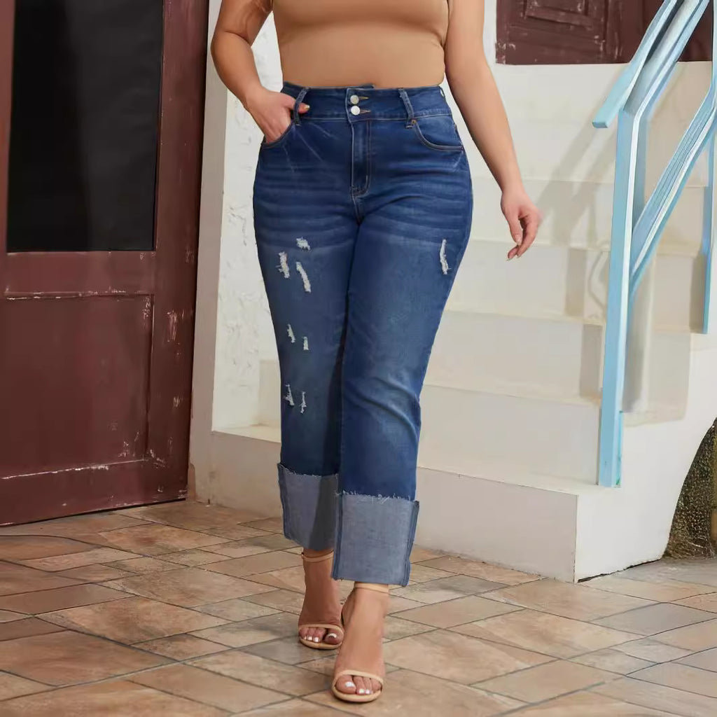 Damen-High-Waist-Ripped-Stretch-Jeans