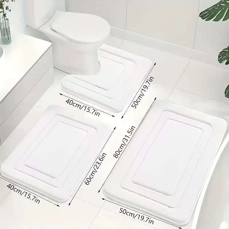 3-teiliges Badematten-Set mit Geometrie-Muster