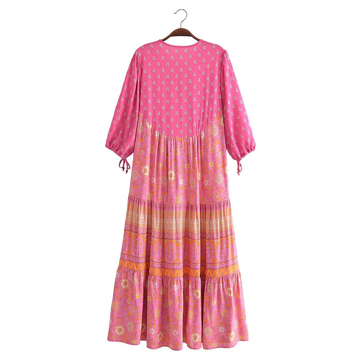 Boho Baumwollkleid mit Blumenmuster und halbem Arm – Bild 2 | LuxeStyle