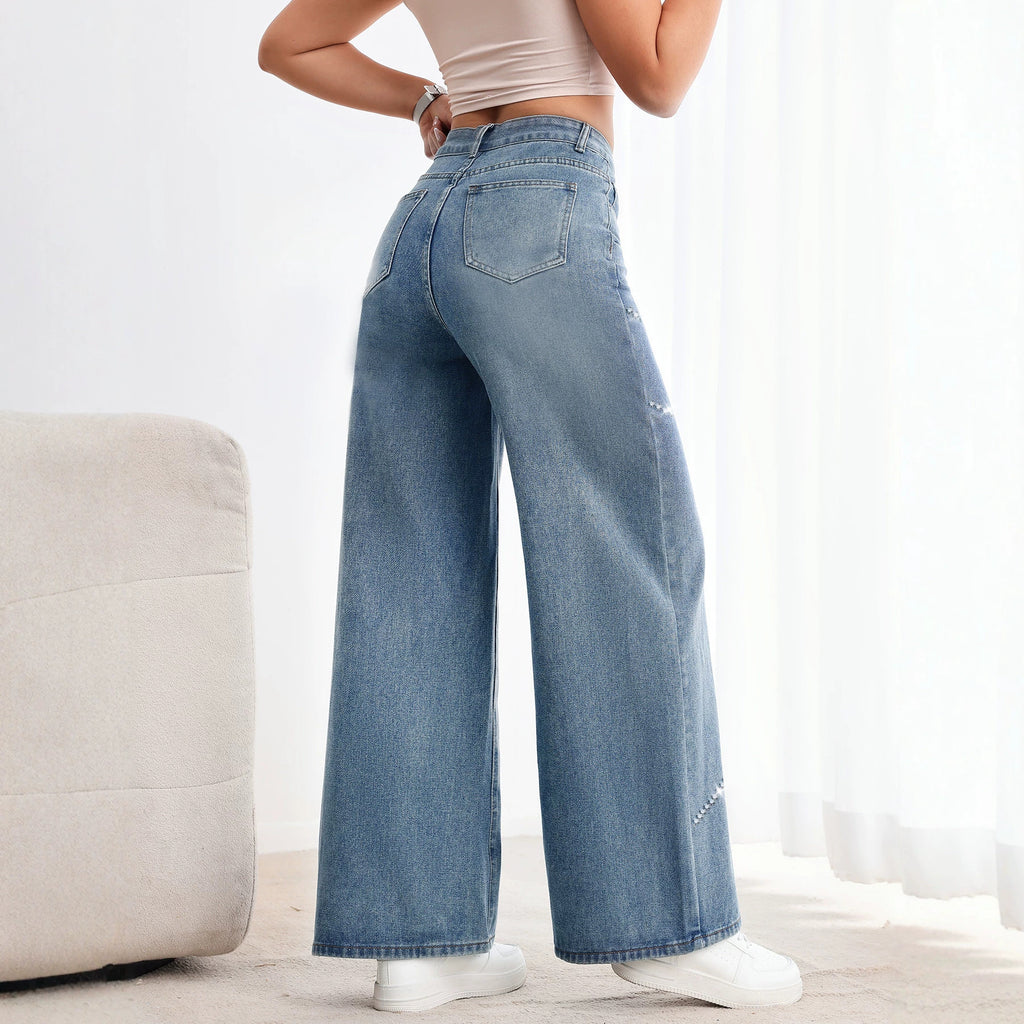 Amerikanisch Vintage Damen Denim Jeans mit Perlenstickerei