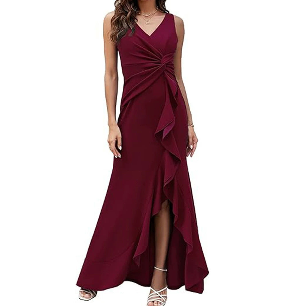 Elegantes V-Ausschnitt Maxi-Kleid mit Schlitz – Bild 2 | LuxeStyle