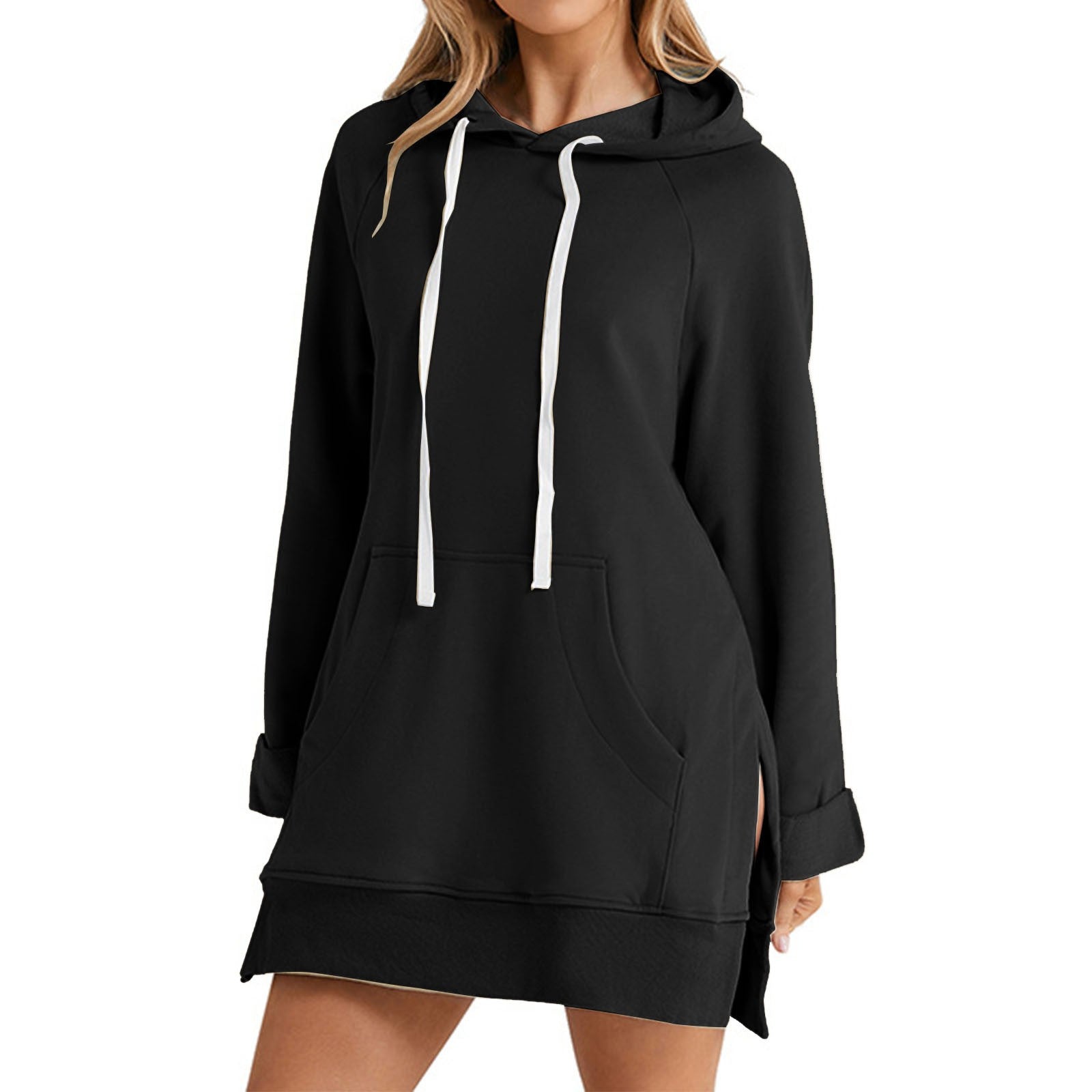 Unifarbener Kapuzenpullover für Damen