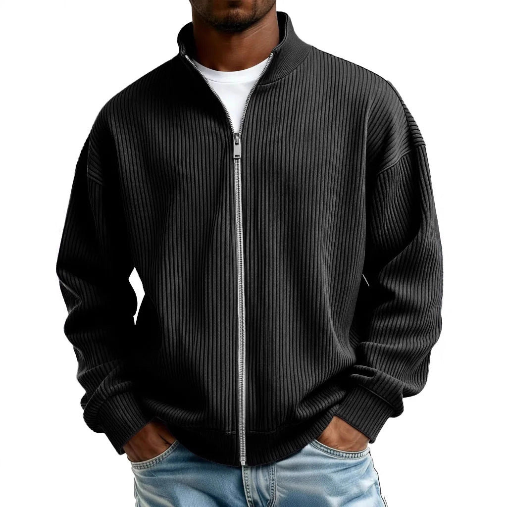 Herren Cord-Pullover mit Stehkragen und Reissverschluss – Ansicht 3