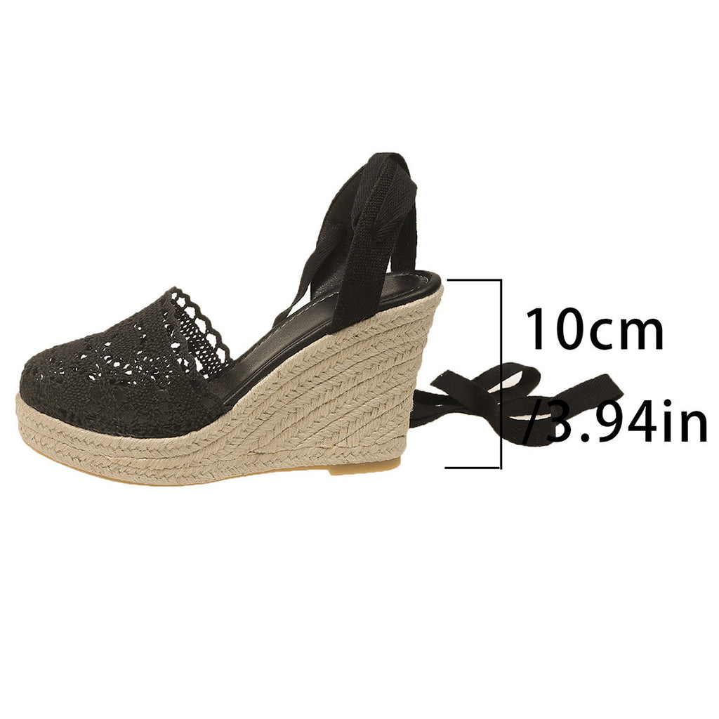 Keilsandalen aus Strohgeflecht mit Schnürung – Bild 8 | LuxeStyle