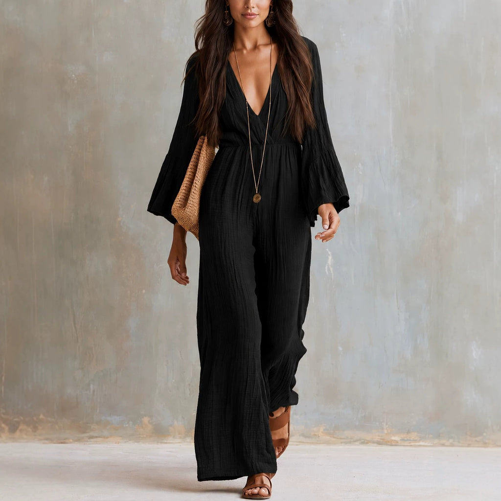 Bohemian Jumpsuit mit V-Ausschnitt