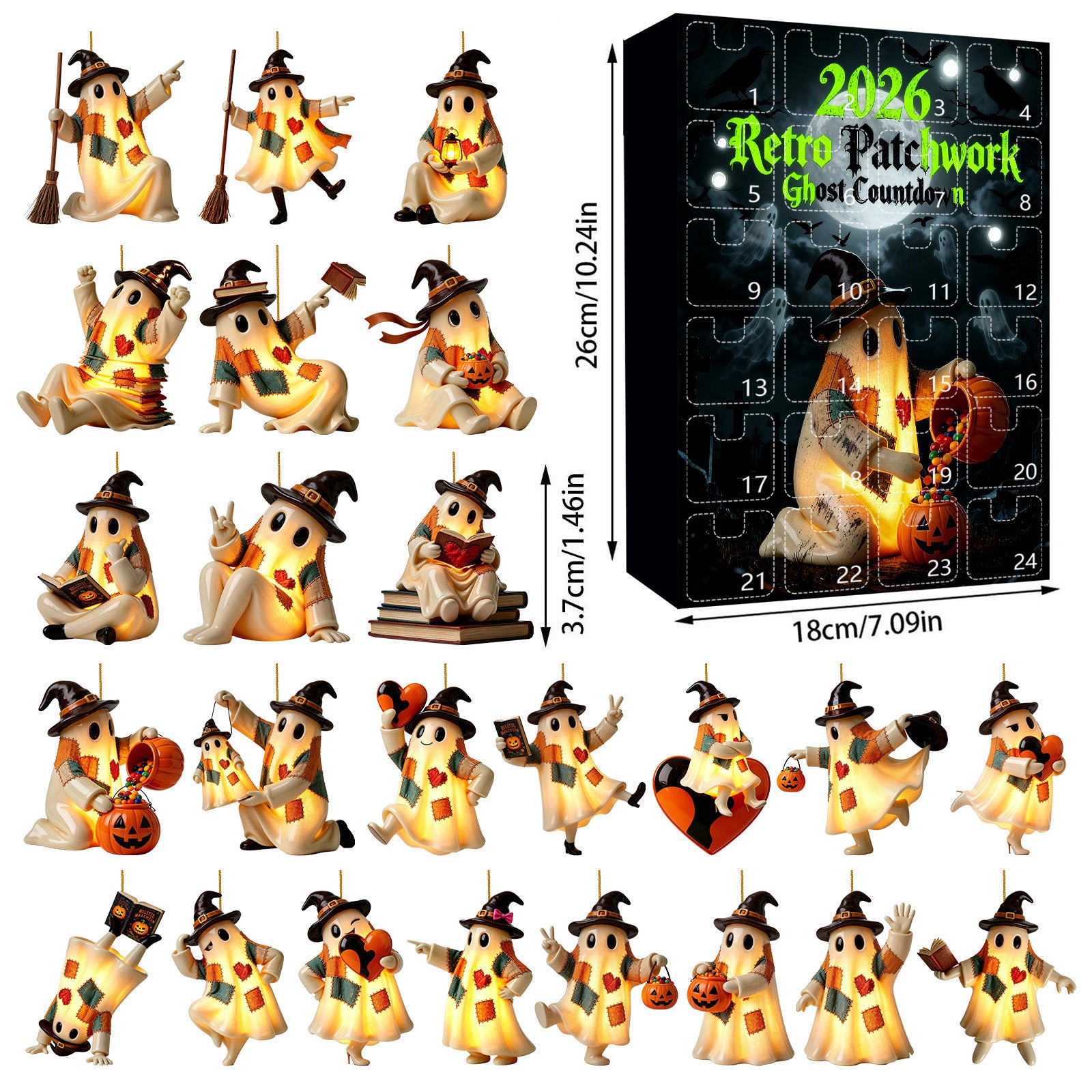 Retro Patchwork Geist Anhänger mit Halloween-Beleuchtung
