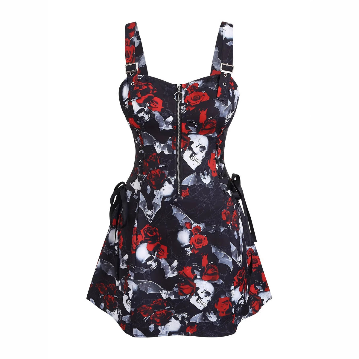 Figurbetontes Spaghettiträger-Kleid mit Totenkopf – Bild 2 | LuxeStyle
