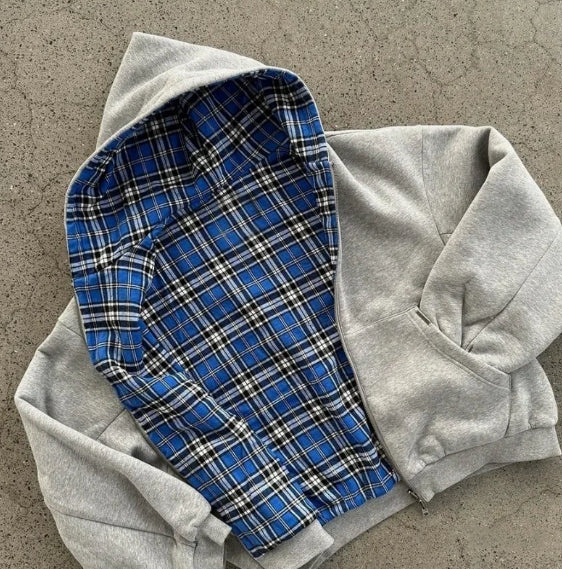 Grauer Wende-Hoodie mit Reissverschluss