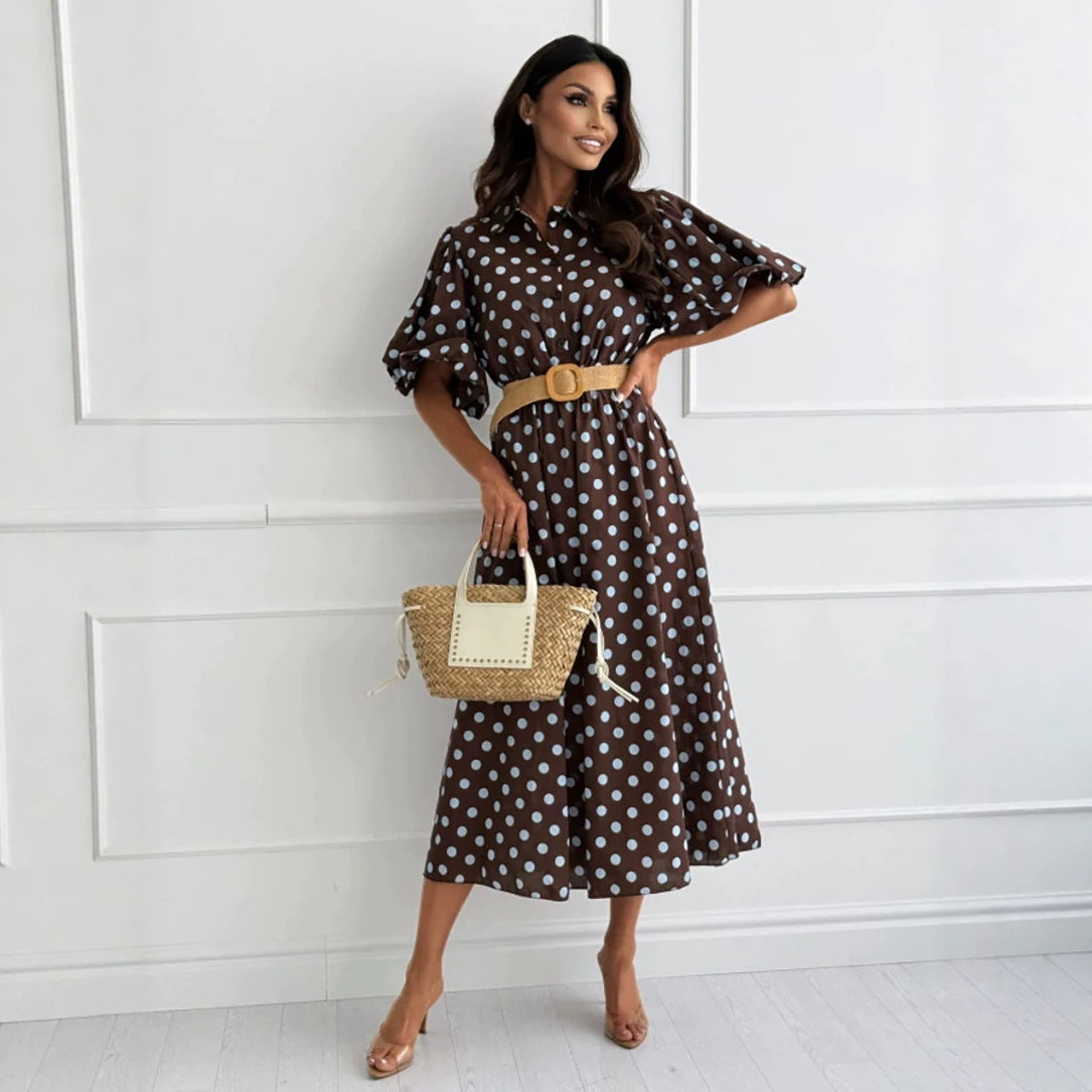 Midi-Kleid mit Tupfen und Dreiviertelärmeln