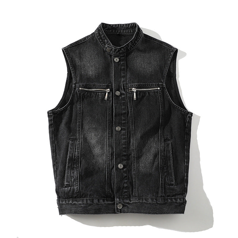 Ärmellose Jeansjacke mit Stehkragen für Herren